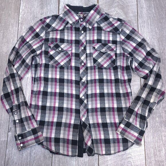 Fox Racing Shirt Womens Medium Pearl Snap Flannel Plaid Motocross Western - Picture 1 of 10